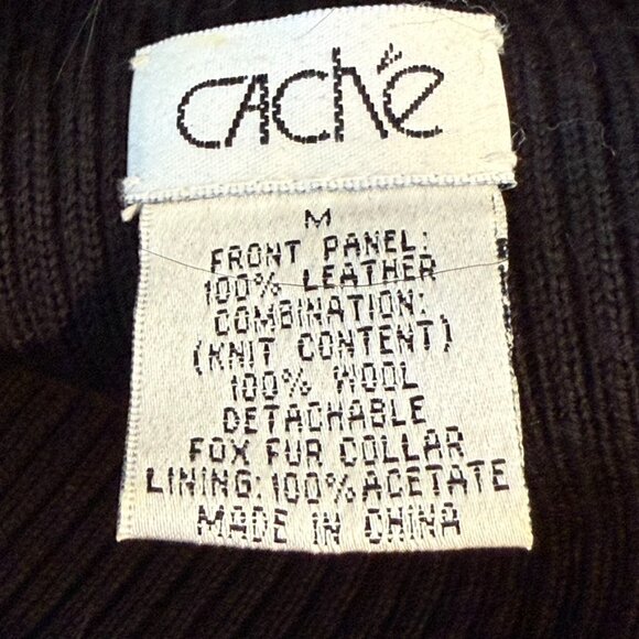 Cache Black Leather Dressy Blazer Jacket Detachable Fox Fur Trim Collar Medium - Picture 13 of 16